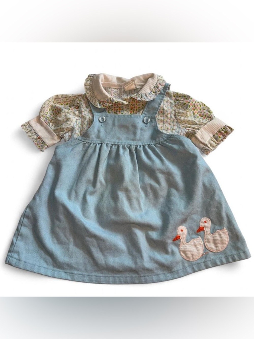 Rosebud Duds Floral Pastel Collared Top in Cream and Light Blue